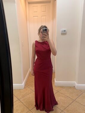AW Bridal burgundy Satin Draped low back Cowl neck Dress